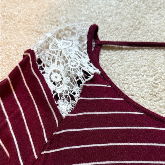 Striped Burgundy Long Sleeve Top with Lace Detail. Size small good condition - Picture 2 of 5